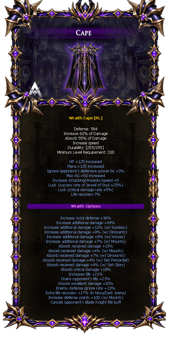 Options do Wraith Cape