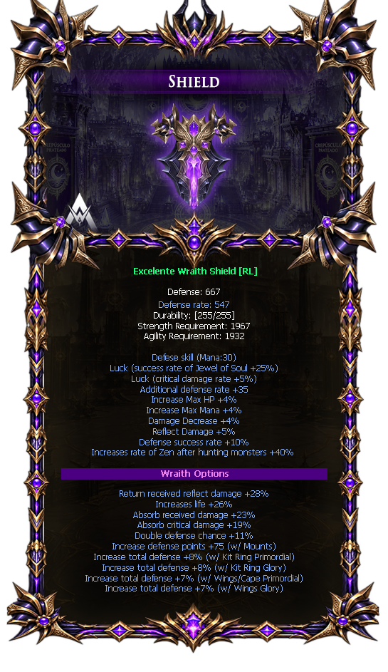 Options do Wraith Shield