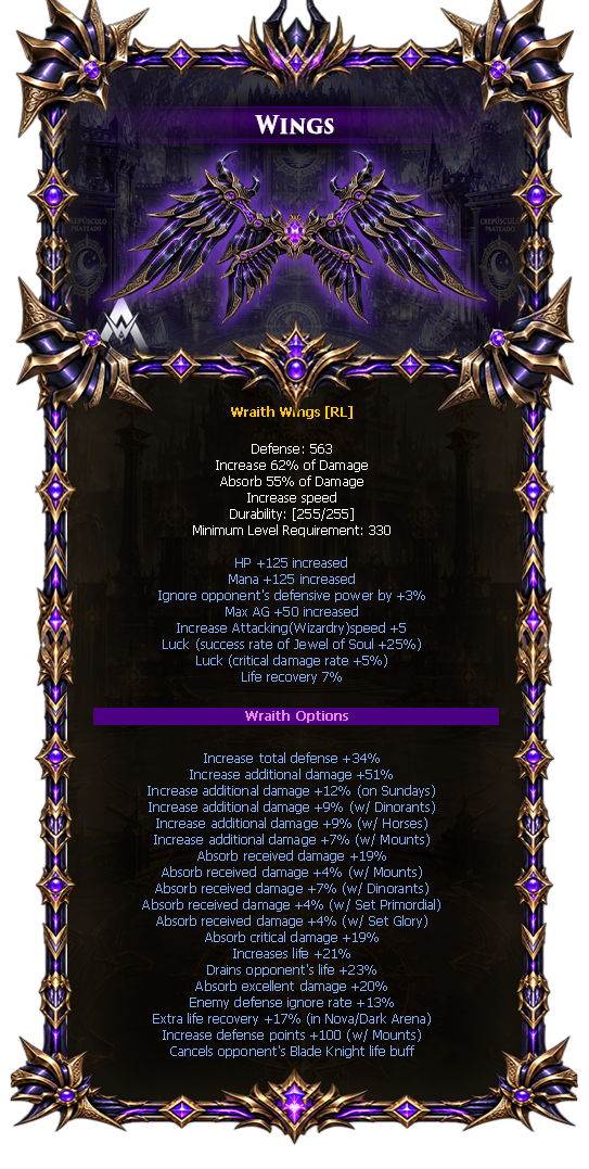 Options do Wraith Wings