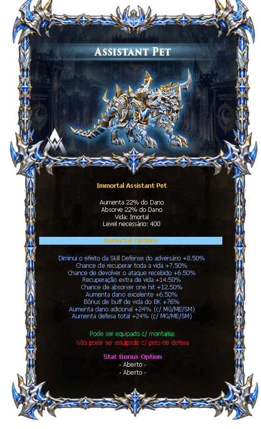 Options do Immortal Assistant Pet