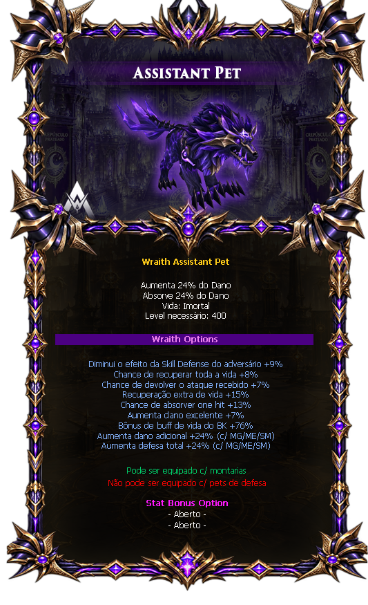 Options do Wraith Assistant Pet