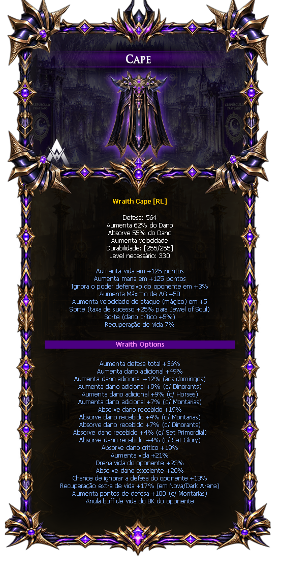 Options do Wraith Cape