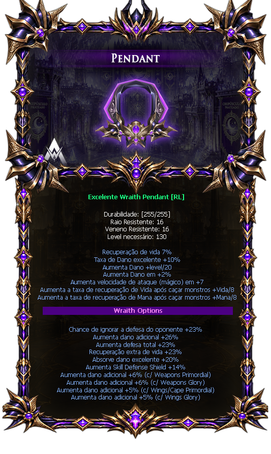 Options do Wraith Pendant
