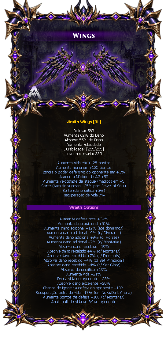Options do Wraith Wings