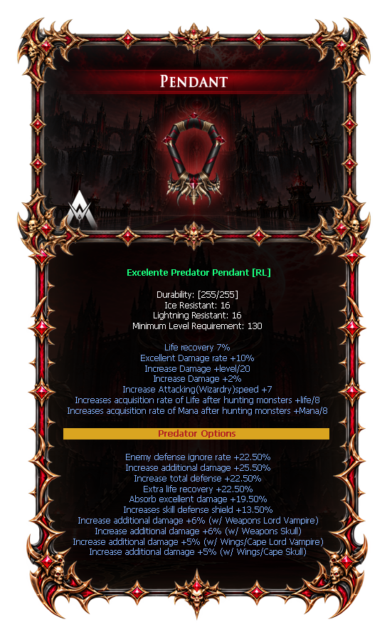 Options do Predator Pendant