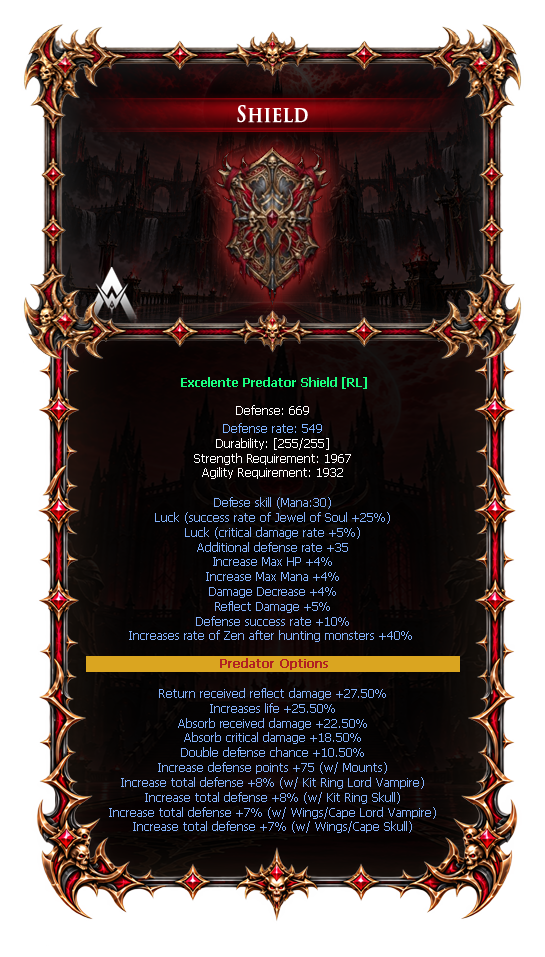 Options do Predator Shield