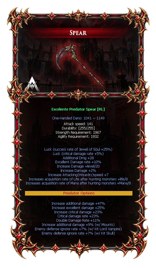Options do Predator Spear